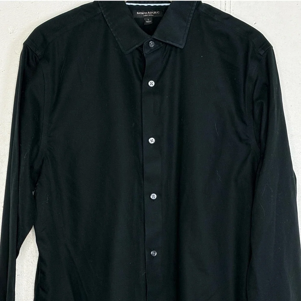 Banana Republic Button Down Shirt L‎ Black Grant Fit Non-Iron Long Sleeve Cotton